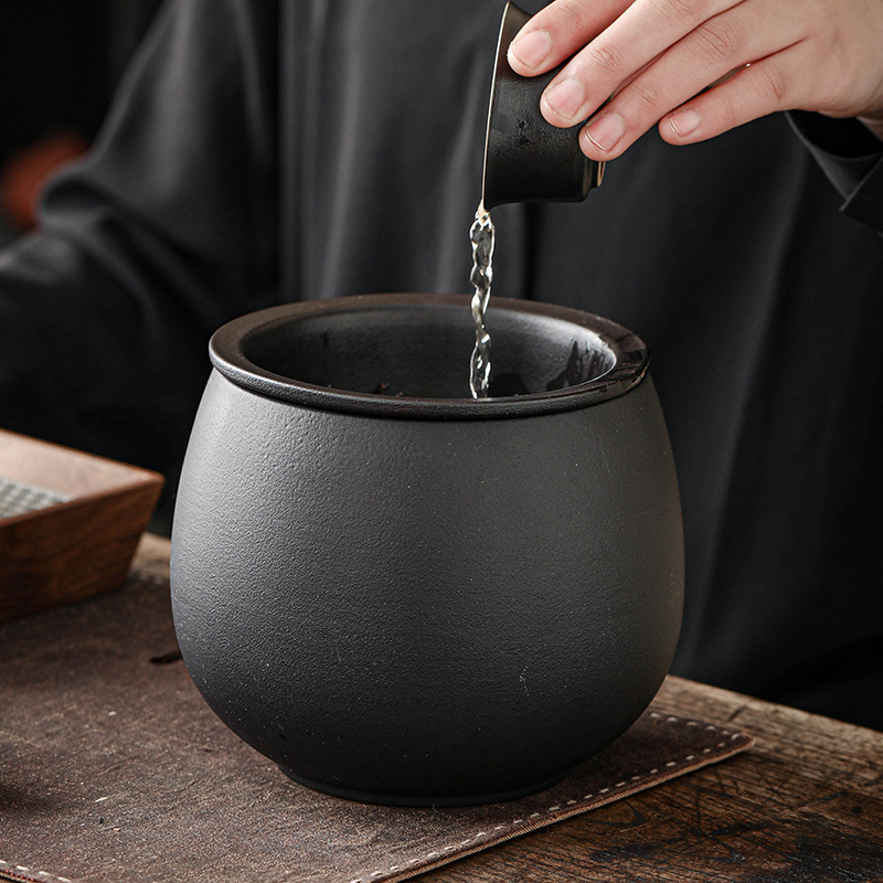 黒陶茶粕タンクセラミック茶洗浄水フィルター蓋付き廃水タンク孟大型デスクトップゴミ箱茶水分離|undefined