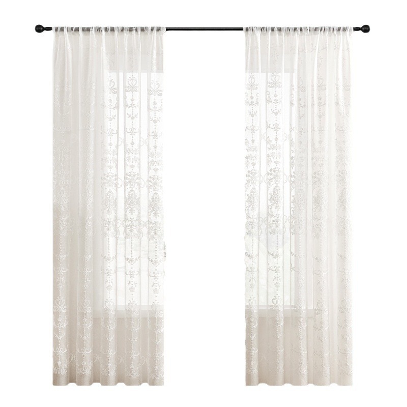 Espejo de flores de color blanco colorido cortina de ventana transparente adecuada para el balcón de la sala de estar largo flores dormitorio cortinas de comercio exterior transfronterizas