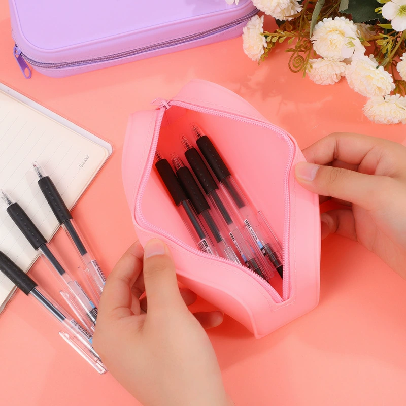 Capacious silicone coloured pencils, pencil case for elementary school students, stationery, storage system, rectangular backpack