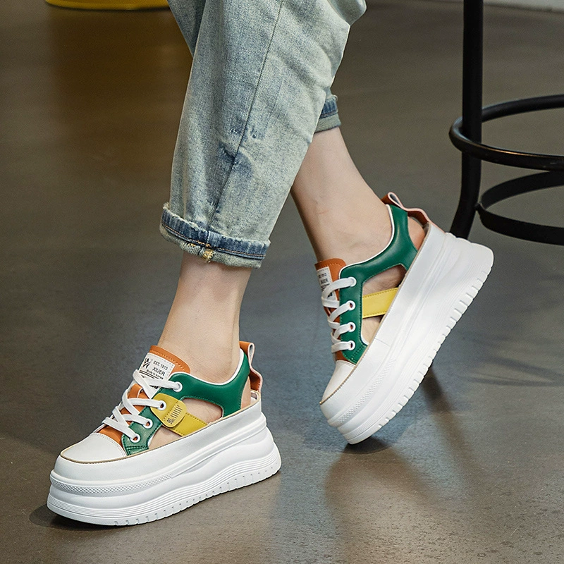 Женские летние босоножки Baotou, интернет-хиты 2025 года, модные платформы на толстой подошве с вырезами, увеличивающие рост.