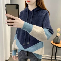 フード付きセーター秋冬2024年新起爆女装ファッション洋気ニット帽子付き女性セーター上着