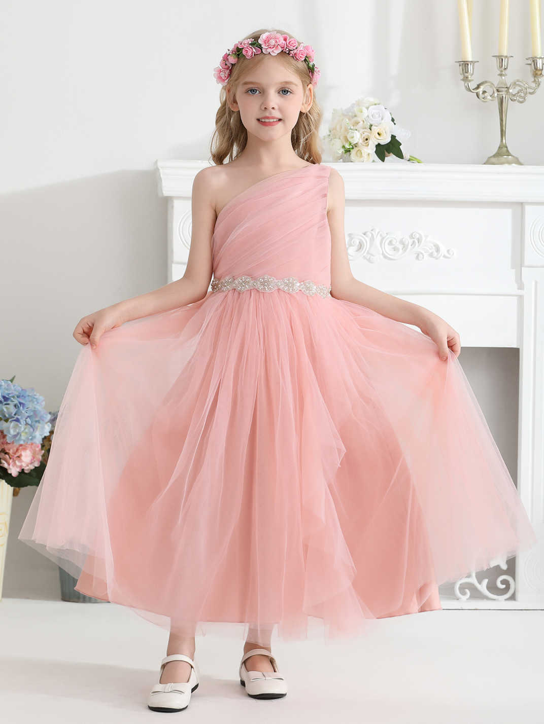 Comercio exterior nuevo vestido de niñas vestido de princesa niñas vestido de hombro inclinado mallas vestidos de niños ropa de piano