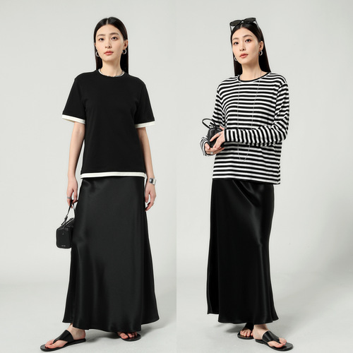 Acetic acid satin silhouette soft drooping beef tendon high waist long skirt for women 2025 summer new flowing long skirt