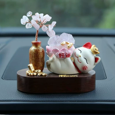 Crystal Tree Lucky Cat Car Ornament for Dashboard, Cute Creative Cartoon Figurine Desktop Decoration (Car ornaments) - lucky-cat