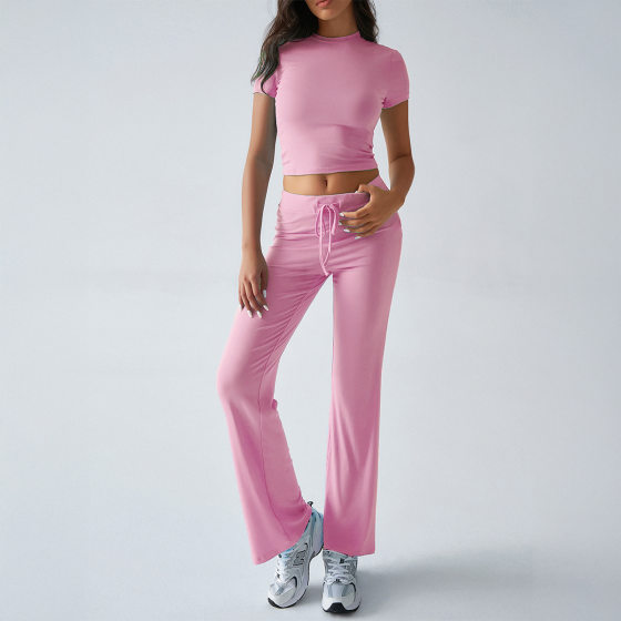 Di Yun cross-border foreign trade Europe and the United States women's clothing 2024 spring and summer temperament solid color round neck urban leisure fashion suit