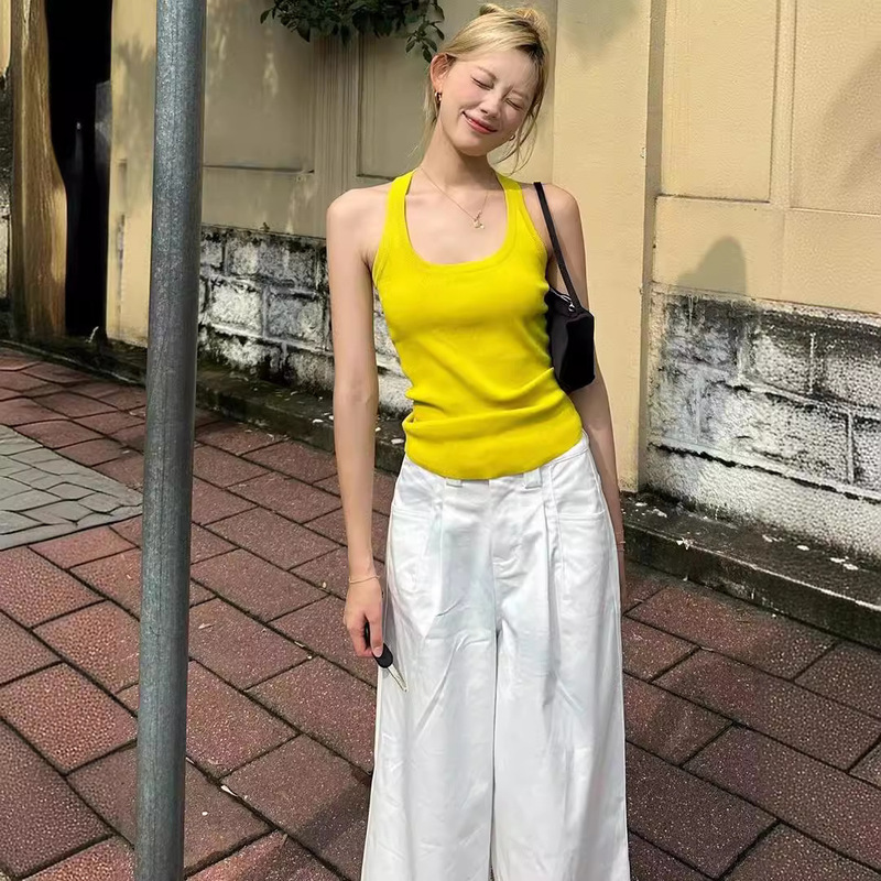 Yuejiaoer Lemon Yellow Vest Women's Summer Slim-fit Slimming High-end Sense Socialite Elegant Casual All-match Top Trendy