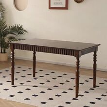 中古风餐桌美式轻奢实木长方形橡胶家具木桌小户型家用书房