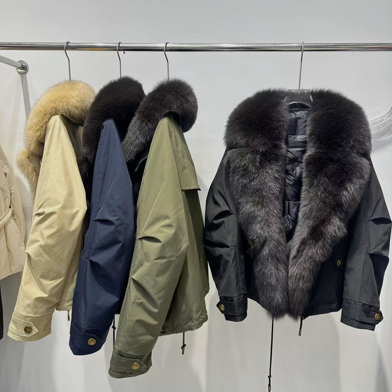 Detachable Real Fox Fur Collar Thickened down Lining Sweet Cool Parka down Jacket Women's Workwear Casual Fur Coat