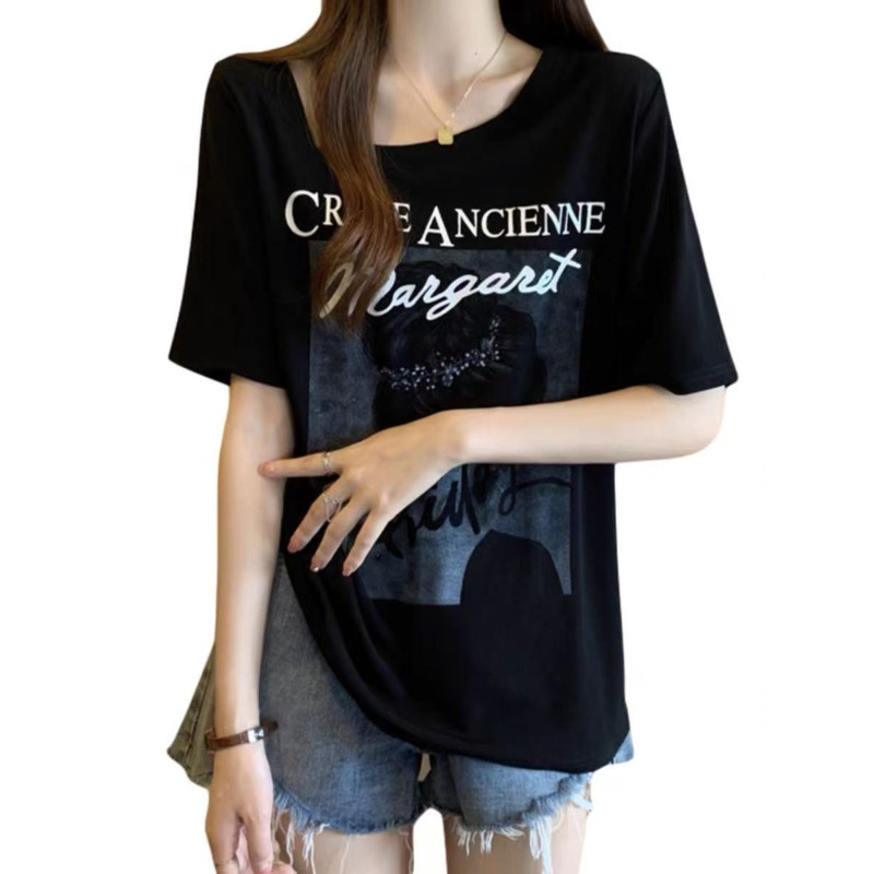 Gran tamaño de ropa de mujer americana retro camiseta de manga corta para mujeres de verano nuevo estilo de ropa de mujer suelta delgada cubierta de cuello inclinado para mujeres
