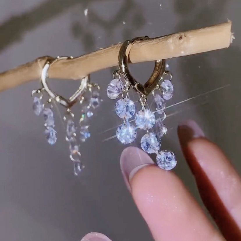 Translucent Crystal String Trendy Popular Elegant Fairy Earrings For Women Tassel Heart Shape_voghion.com