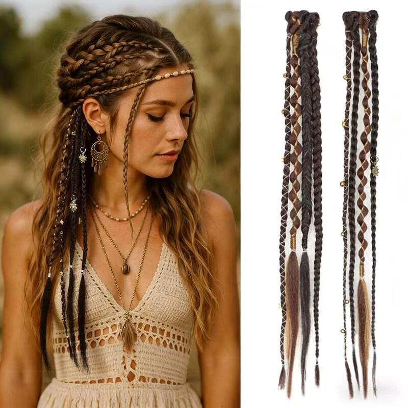 Yuan Yang Hair Extensions Braided Hair Pieces 16inch Bohemian Long Hair Braids Clip-In Handmade Synthetic Braided Hair Pieces