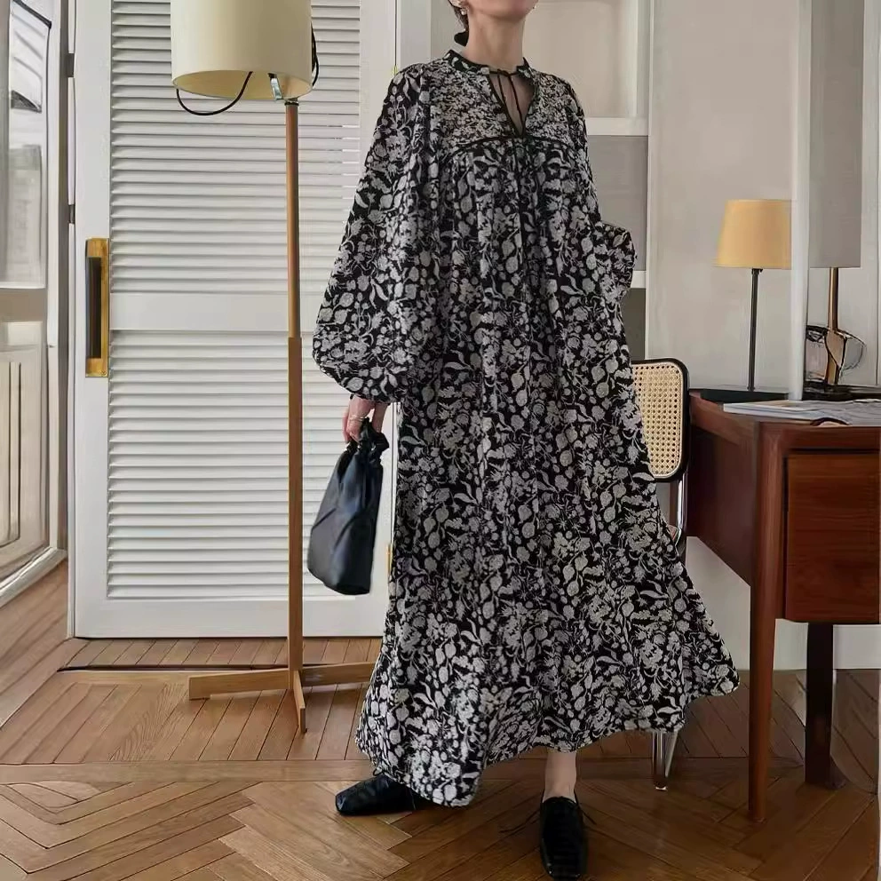 Летнее Новое ленивое платье с пышными рукавами в японском стиле для отдыха Свободное длинное платье А-силуэта для похудения