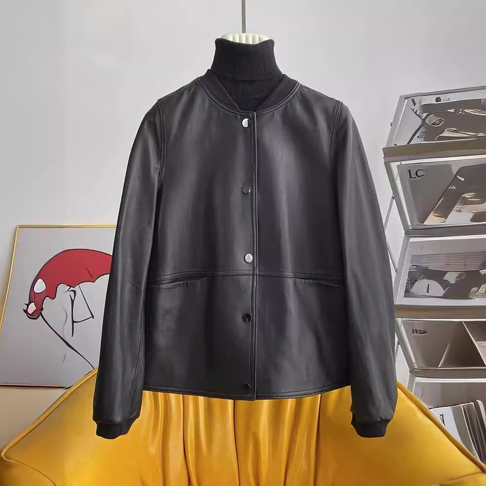 Haining factory goods 24 Spring New genuine leather coat women's fashion baseball uniform sheepskin jacket short coat