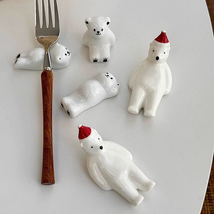 ♡ Anmu Liangpin экспортирует милые рождественские шапки, украшения для стола с белым медведем, керамические держатели для палочек для еды, держатели для ножей, вилок и ложек.