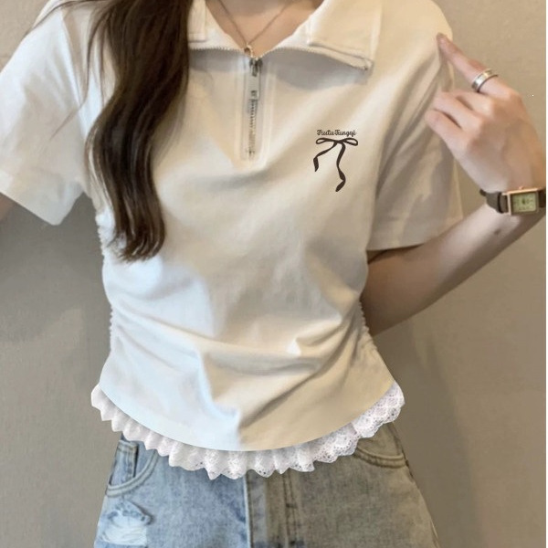 Unique and Stunningly Beautiful Polo Collar Top for Women, 2026 New Summer Miu Series, Particularly Beautiful Waist-Cinching Short-Sleeve T-Shirt
