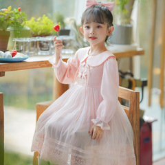 New Autumn Dress for Girls, Korean-style Sweet Princess Dress with Bow Collar, Chic Mesh Puffy Skirt for Little Girls