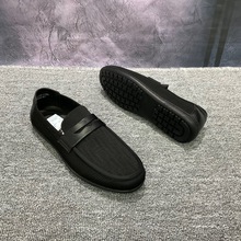春夏网面飞织豆豆鞋透气男士时尚潮流短款黑色休闲皮鞋一脚蹬套脚