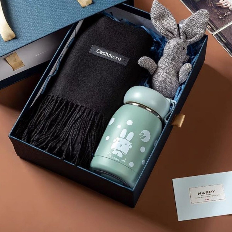 Black scarf + 304 thermos cup + rabbit + brooch