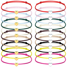 庄周新款跨境爆款简约多色可调节手链幸运爱心形十色编织手绳厂家