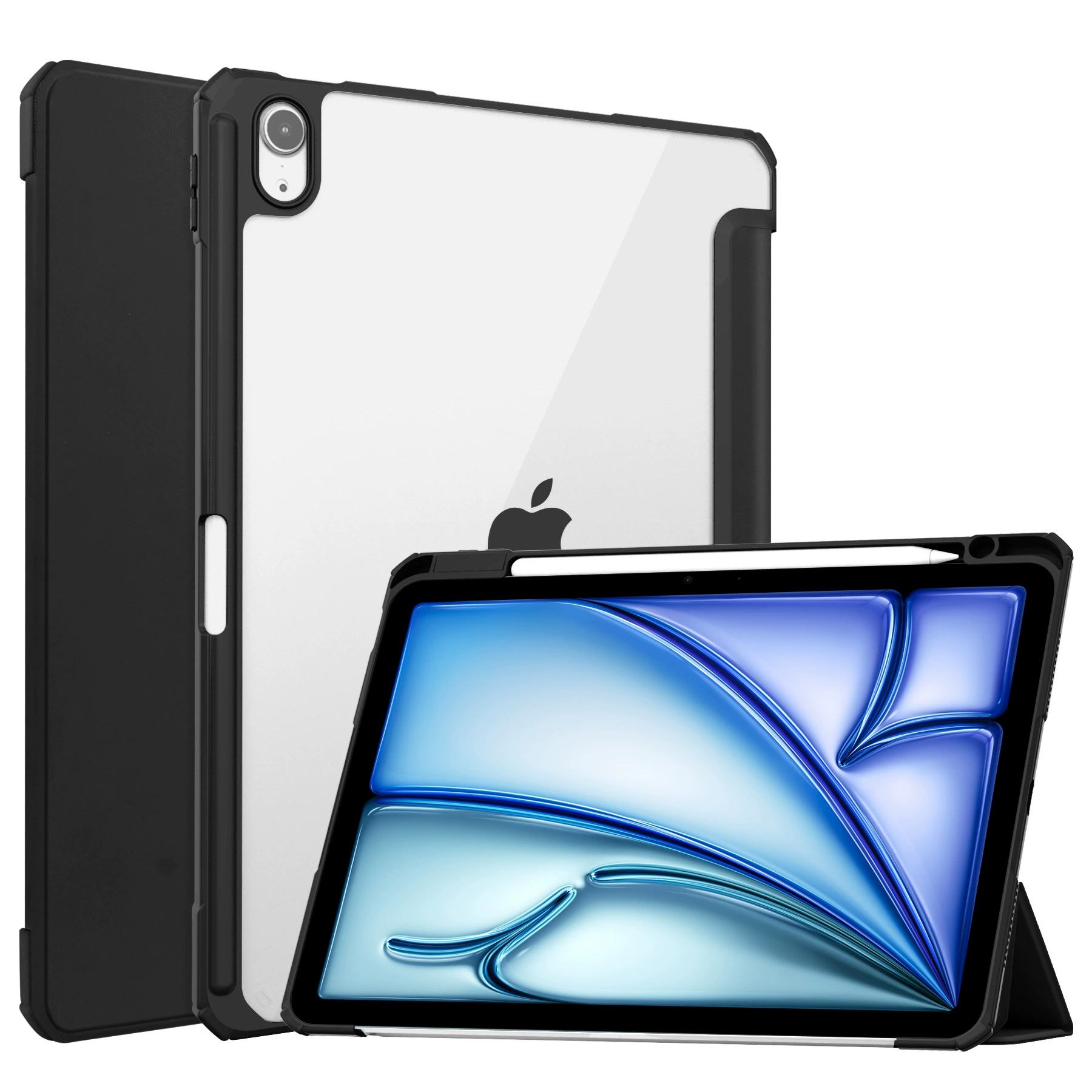 Защитный чехол из акрила для нового iPad PRO11 2024, прозрачный, верхний шпор, тройная складка, кожаный рукав