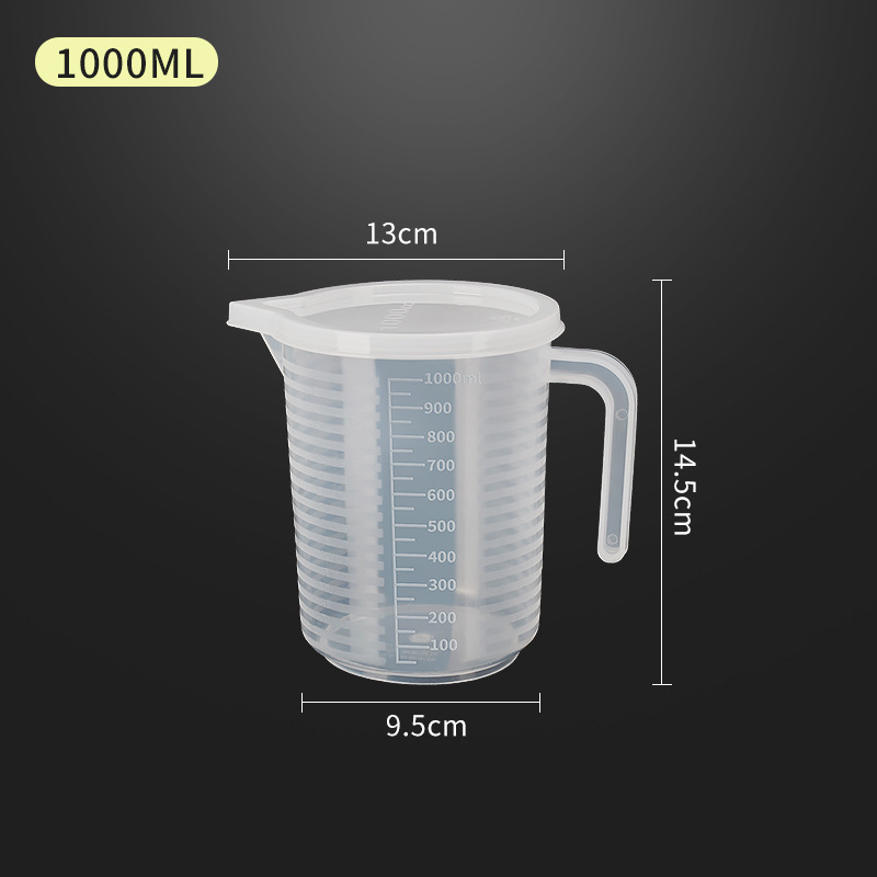 뚜껑이 있는 수평 스트라이프 측정 컵 1000mL (두꺼운 pp 재료)
