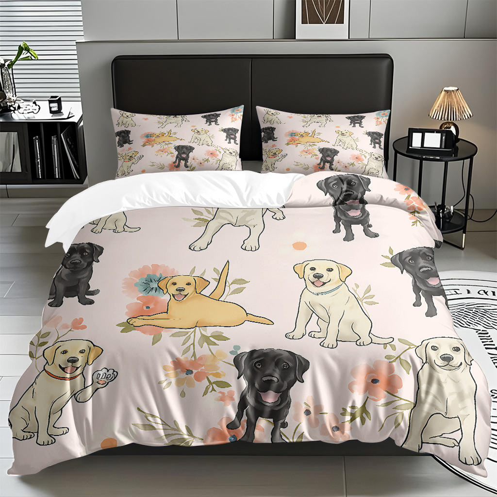 Fábrica de origen transfronteriza textil doméstico TEMU / JIT suave piel abrasiva caricatura cachorro impresión digital set edredón