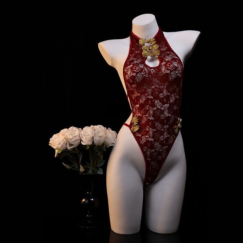 Sensual Party "Zhu Jin Ning Xiang" Sexy New Chinese-Style Qipao Hollow-Out Bodysuit Lingerie Pure Desire Style Qqny