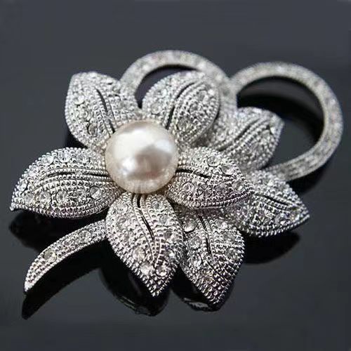 Damenbekleidungszubehör Anti-Exposition Schneeflocke Perle Kristall Brosche exquisite Blumennadel_voghion.com