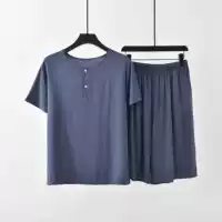 Тонкий хлопковый шелковый пижамный комплект, летняя мужская домашняя одежда с короткими рукавами, верхняя одежда, свободная футболка большого размера из искусственного хлопка, шорты
