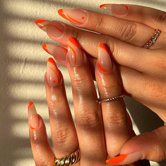 Minimalist French stylish bright orange nail art cross-border e-commerce nail tips set of 24 nails