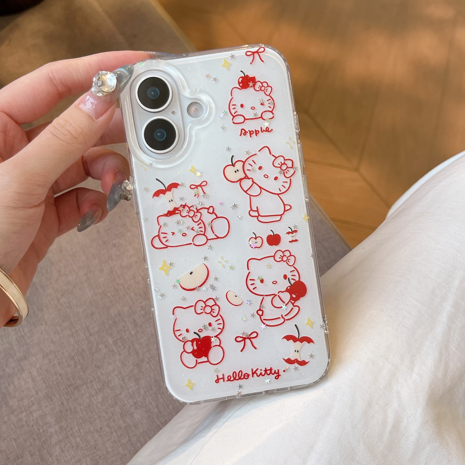 Líneas simples y lindas Apple KT para Apple 15/16 funda para teléfono móvil 14ProMax cadena 16Pro chica 13