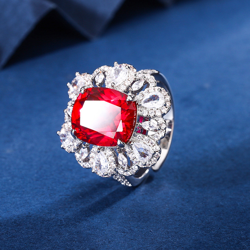 2024 nueva joyería Zhuang Shengsheng fondo de cobre chapado en oro simulación tesoro de color corindón traje de temperamento retro mujer 10*12