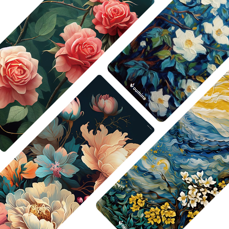 Chinese-Style Oil Painting Print Pu Yoga Mat, Natural Rubber Non-Slip Widened and Thickened Grip Mat, Anti-Slip Grip