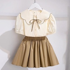 女童夏季套裝裙2024新款洋氣時髦女孩短袖襯衫短裙中大童夏款童裝