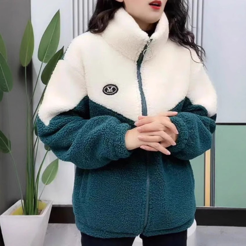 Korean Style Loose Thickeneded Spliced Cotton Jacket Autumn and Winter 2023 New Loose Casual Student Cashmere Jacket Women's Trend