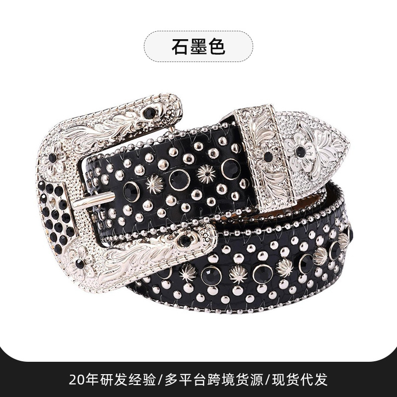 Cinturón ancho estilo Y2K con decoración de diamantes de imitación para mujer, cinturón de jeans adornado con diamantes de imitación de personalidad a la moda europea y americana con diseño versátil.