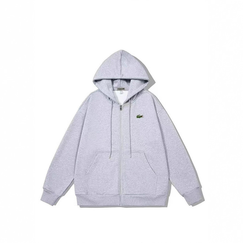 Cross-border hooded cardigan with solid color and small crocodile embroidery, men's sweatshirt for spring and autumn, loose-fitting casual jacket