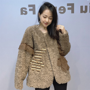 Lace winter jacket, round collar, oversize