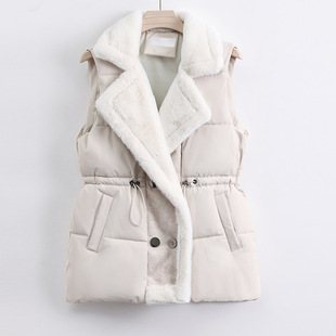 2024 Cross-border Autumn and Winter New Cotton Vest Waistcoat Fur One Down Cotton Vest Women's Suit Collar Vest
