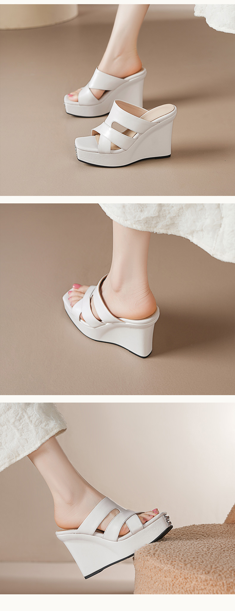 Sandal cao gót nữ hở mũi đế dày da bò gót 12 cm — Lời bài hát: Black (Sheep Flip) chi tiết 7