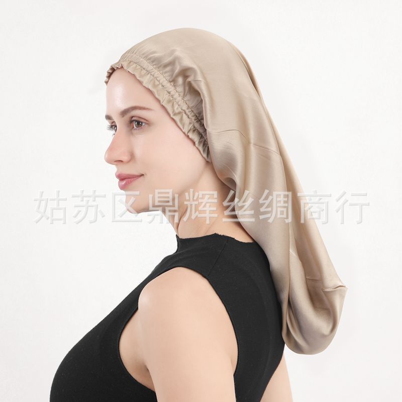 新商品のシルクの寝帽の桑のシルクの長髪の帽子の木の耳元の長い筒の帽子の女性の家庭のヘアケアの帽子のアマゾン