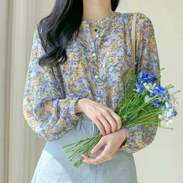 Floral Chiffon Blouse for Women, Stylish 2025 Early Autumn New Shirt, Long-Sleeved, Super Fairy-Like, Fashionable, Girly and Elegant Top