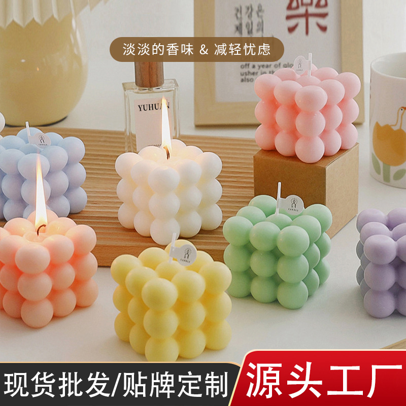 Fábrica directa en línea celebridad Cubo de Rubik aromaterapia vela ins estilo creativo bola Cubo de Rubik decoración hecha a mano regalo de la vela