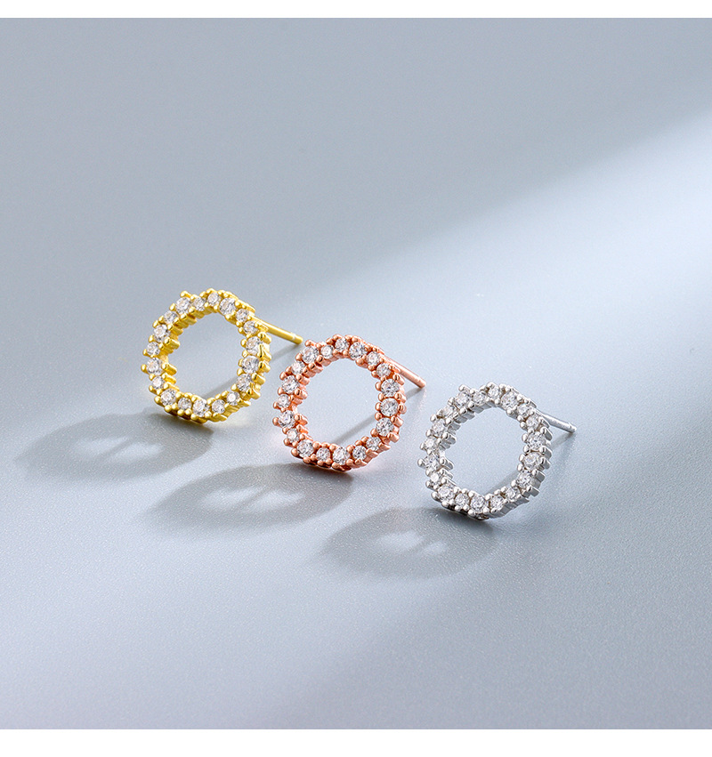 1 Pair Simple Style Circle Inlay Sterling Silver Artificial Diamond Ear Studs display picture 2