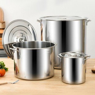 Stainless Steel Soup Bucket Commercial Thickened Soup Pot with Lid Large Capacity Round Bucket Rice Bucket Porridge Bucket Hotel Multi-purpose Bucket