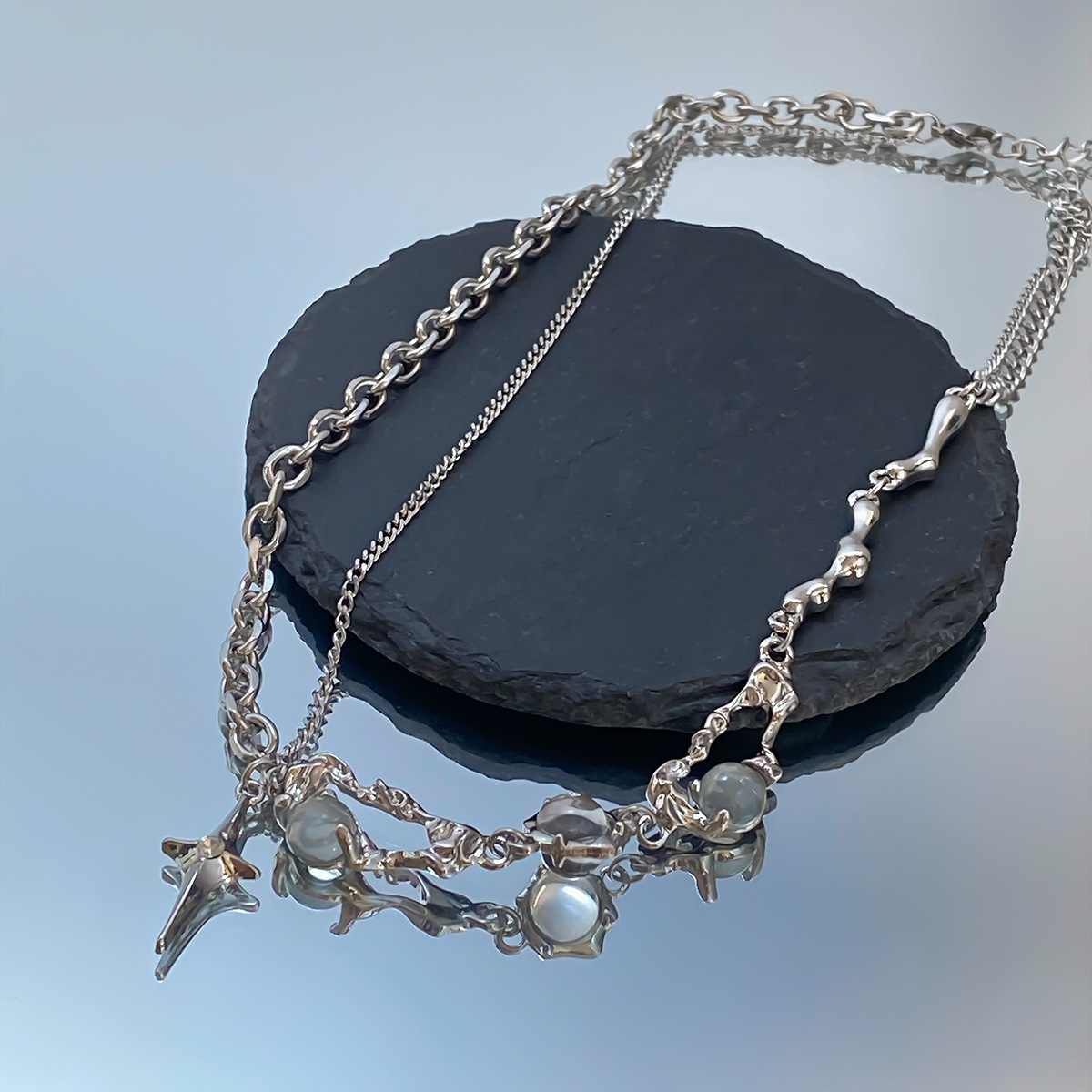 28g Weight Necklace Classification 1 Piece Quantity Daily Occasion Titanium Steel Material Waves Pattern Women'S Gender Plating Design Fashion Style Fashion Waves Titanium Steel Plating Necklace 1 Piece 7