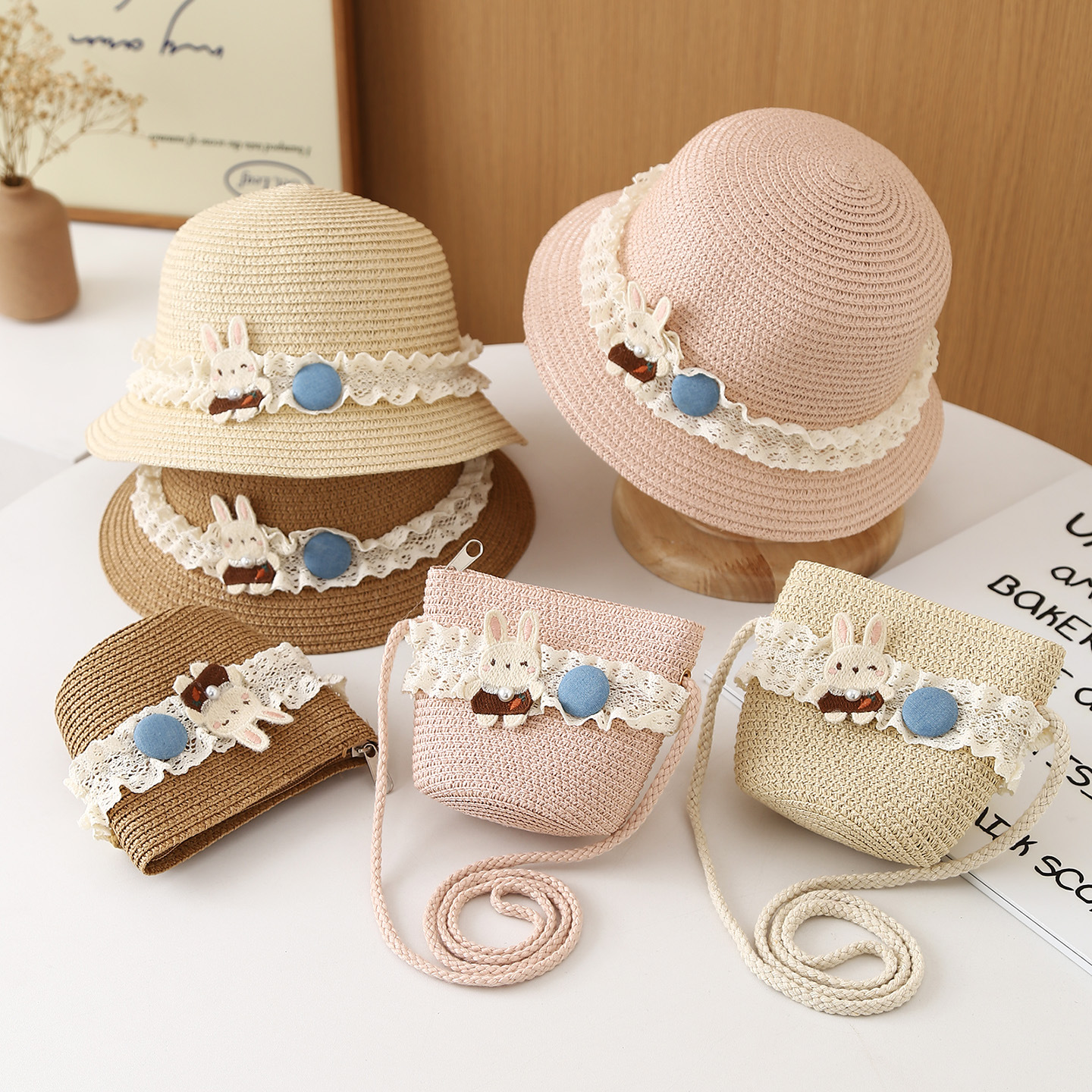 Kids Casual Sun Hat UPF 50+ Parent-child Children's Straw Set, French Floral Girls, Summer Sun For Kids And Babies, Beach Hat_voghion.com