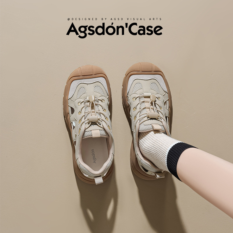 Augustion sandalias deportivas huecas de suela gruesa para mujer 2025 nuevo verano feo y lindo cabeza grande malla casual papi zapatos