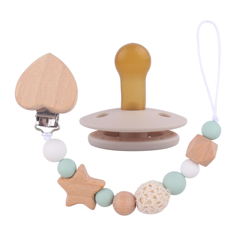 Nuevo bebé suministros de dibujos animados melocotón corazón chupete cadena chupete mordedura chupete cadena anti-gota conjunto de dos piezas