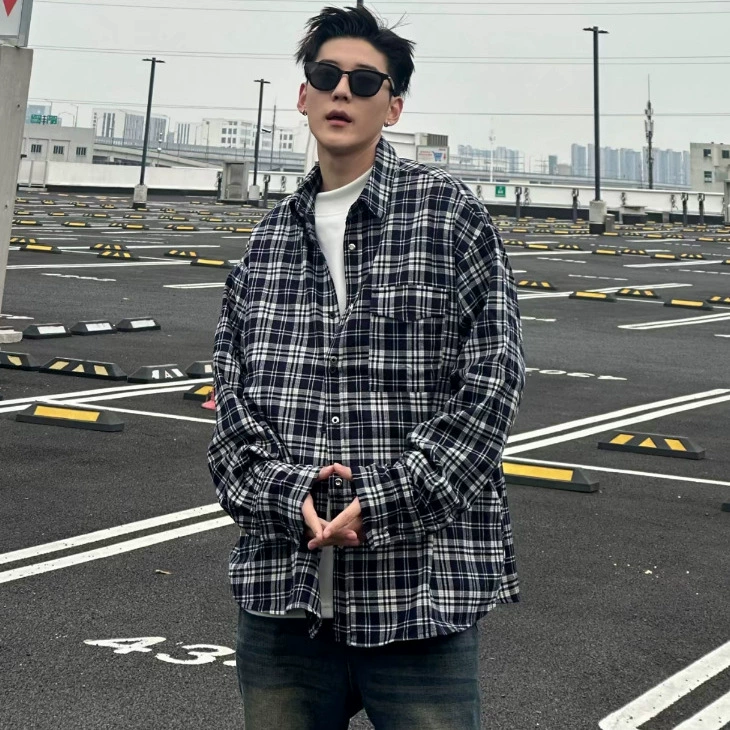 Американская ретро клетчатая весенняя рубашка мужская весна и осень новая ленивая свободная нижняя рубашка высокого уровня с длинными рукавами